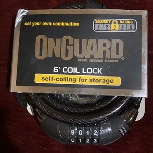 New OnGuard Combination Cable Lock 6' x 12mm Diameter Coiled Cable